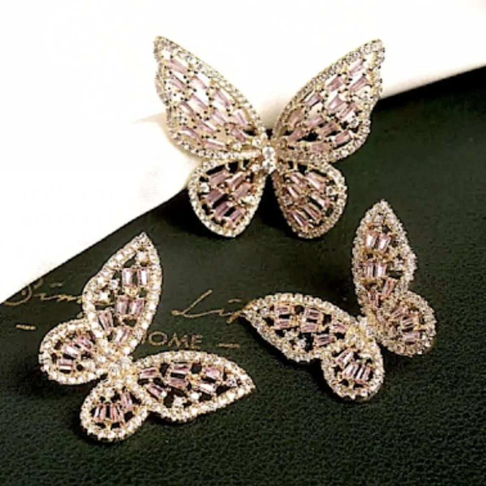 GOLD RHINESTONE BUTTERFLY RING